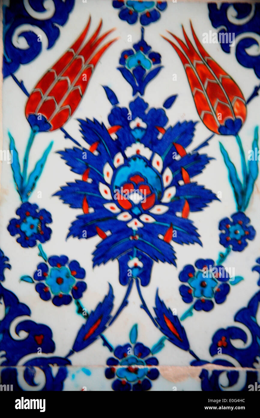 Floral design Iznik tile Rustem Pasha Mosque Istanbul Stock Photo