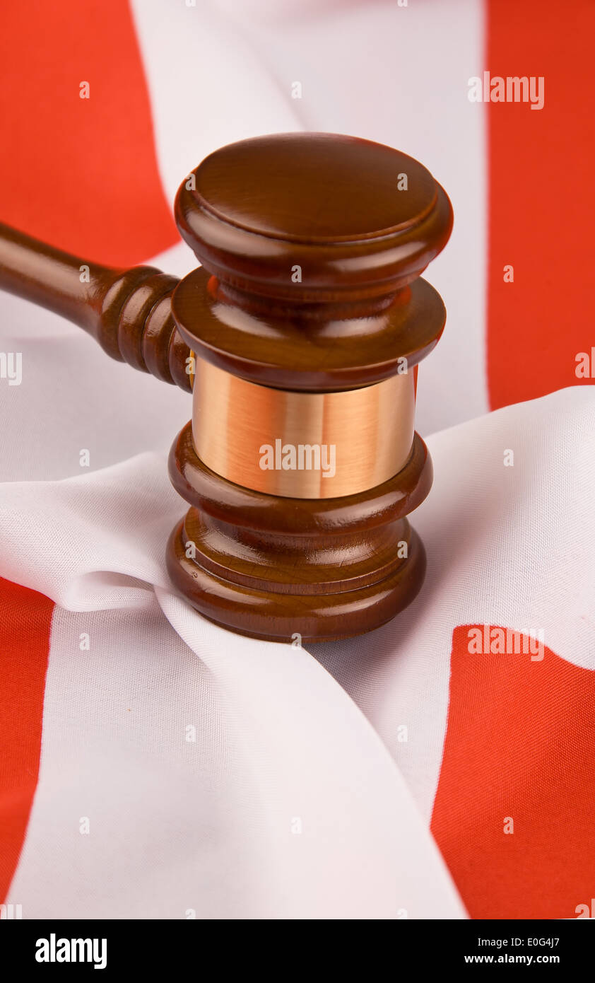Court hammer and Swiss flag , Gerichtshammer und schweizer Flagge Stock Photo