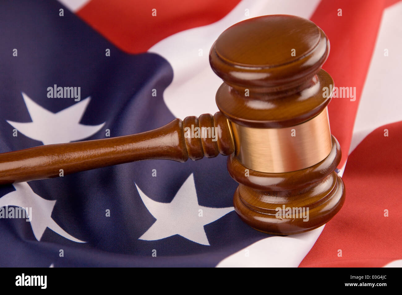 Judge's hammer and the USA flag , Richterhammer und USA Flagge Stock Photo