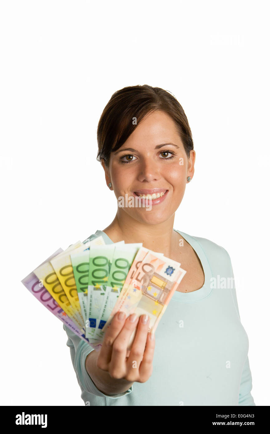 Woman with euromoney , Frau mit Eurogeld Stock Photo