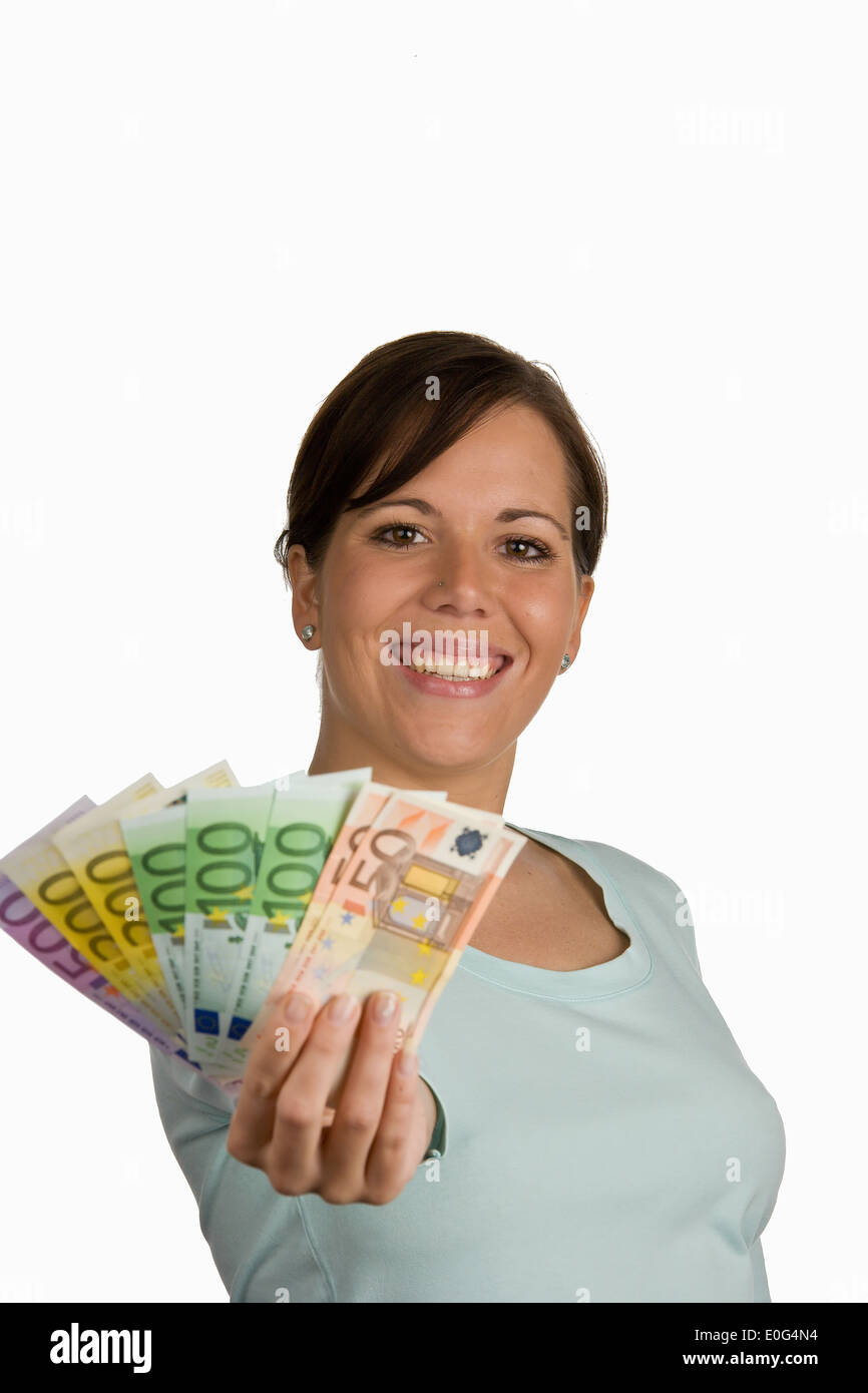 Woman with euromoney , Frau mit Eurogeld Stock Photo