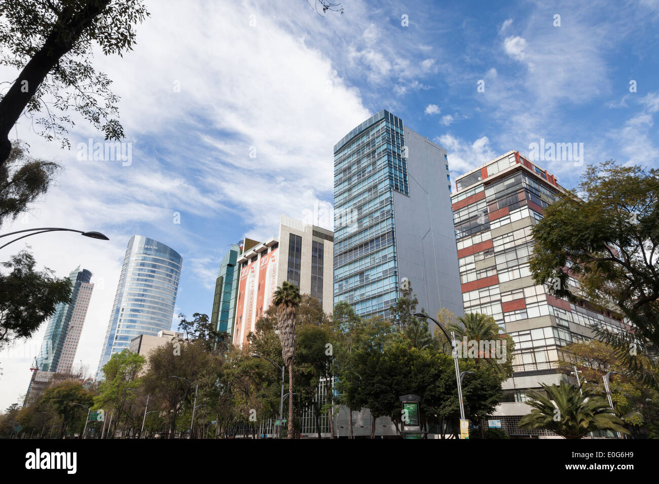 Skyscrapers along Paseo De La Reforma - Cuauhtémoc, Mexico City, Federal District, Mexico Stock Photo