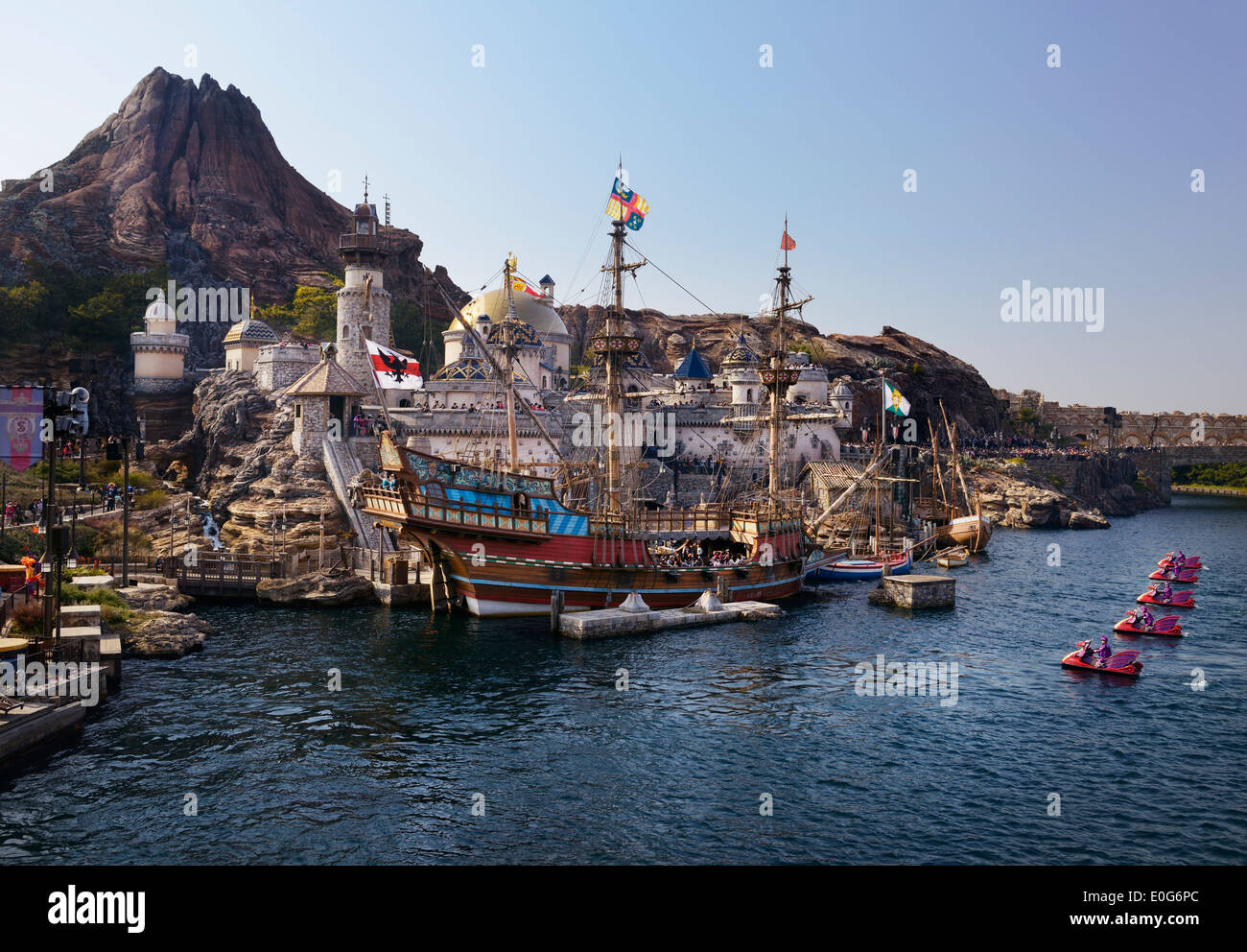 Sailing vessel at Tokyo Disneysea, Mediterranean harbor. Japan. Stock Photo