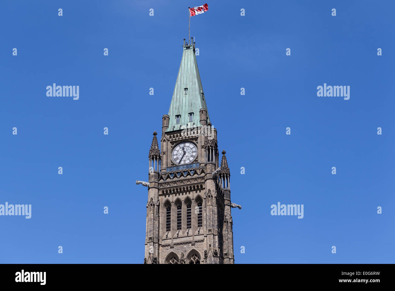 Peace Tower clock with the canadian flag, Ottawa Stock Photo