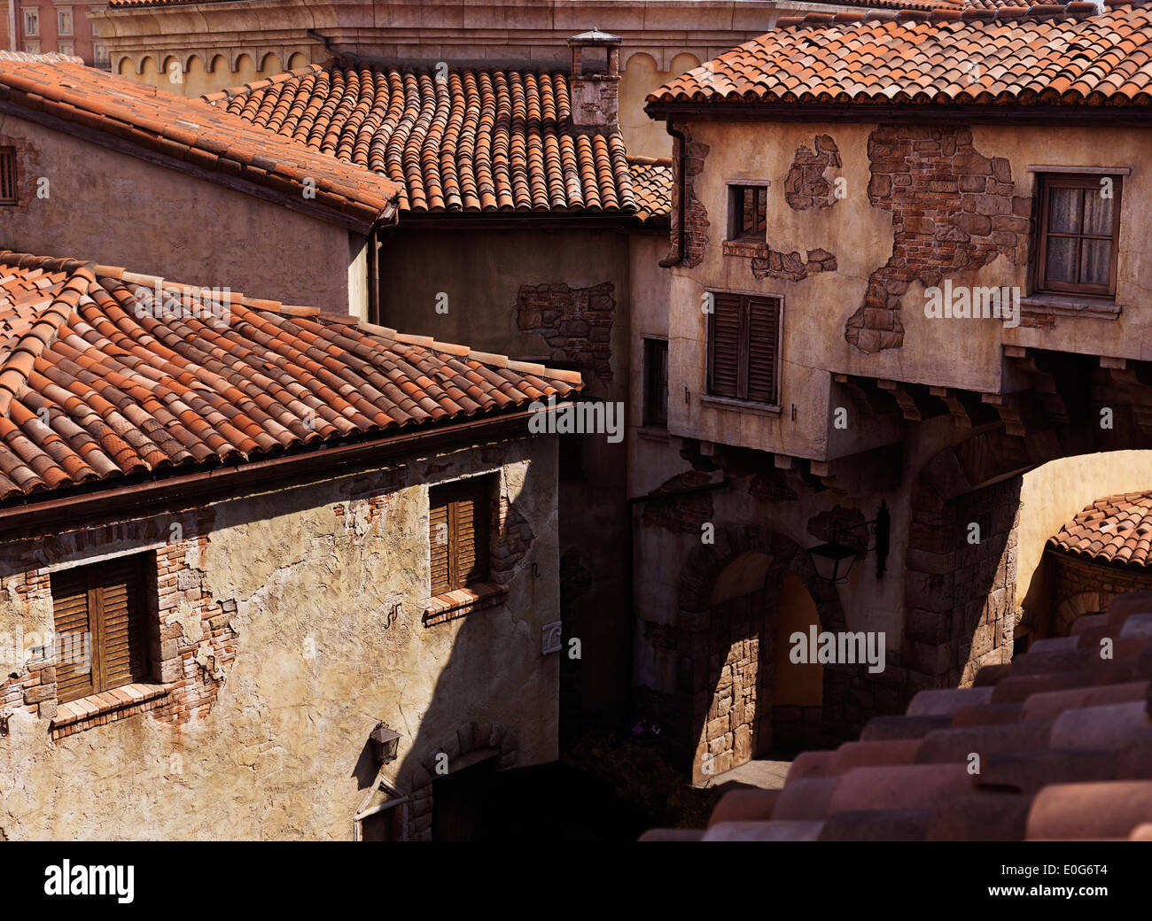 Rustic old houses with tiled roofs, architecture in Venetian style Stock Photo