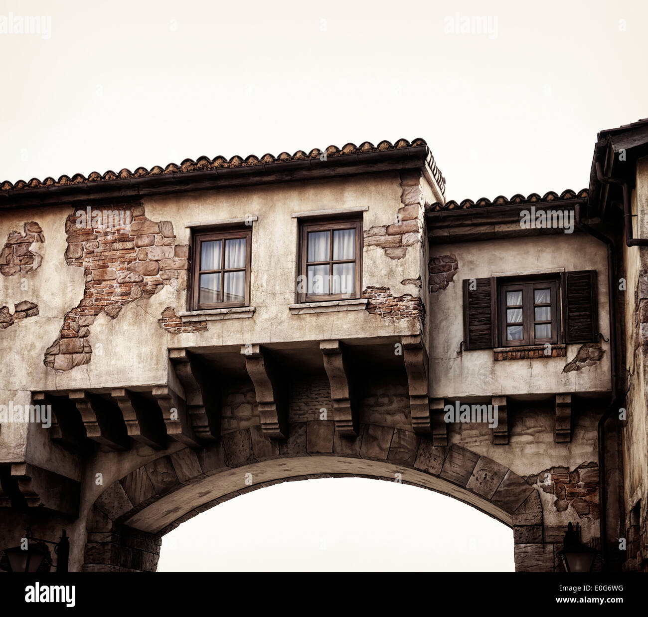 Old rustic gate house, antique architecture in Venetian style Stock Photo