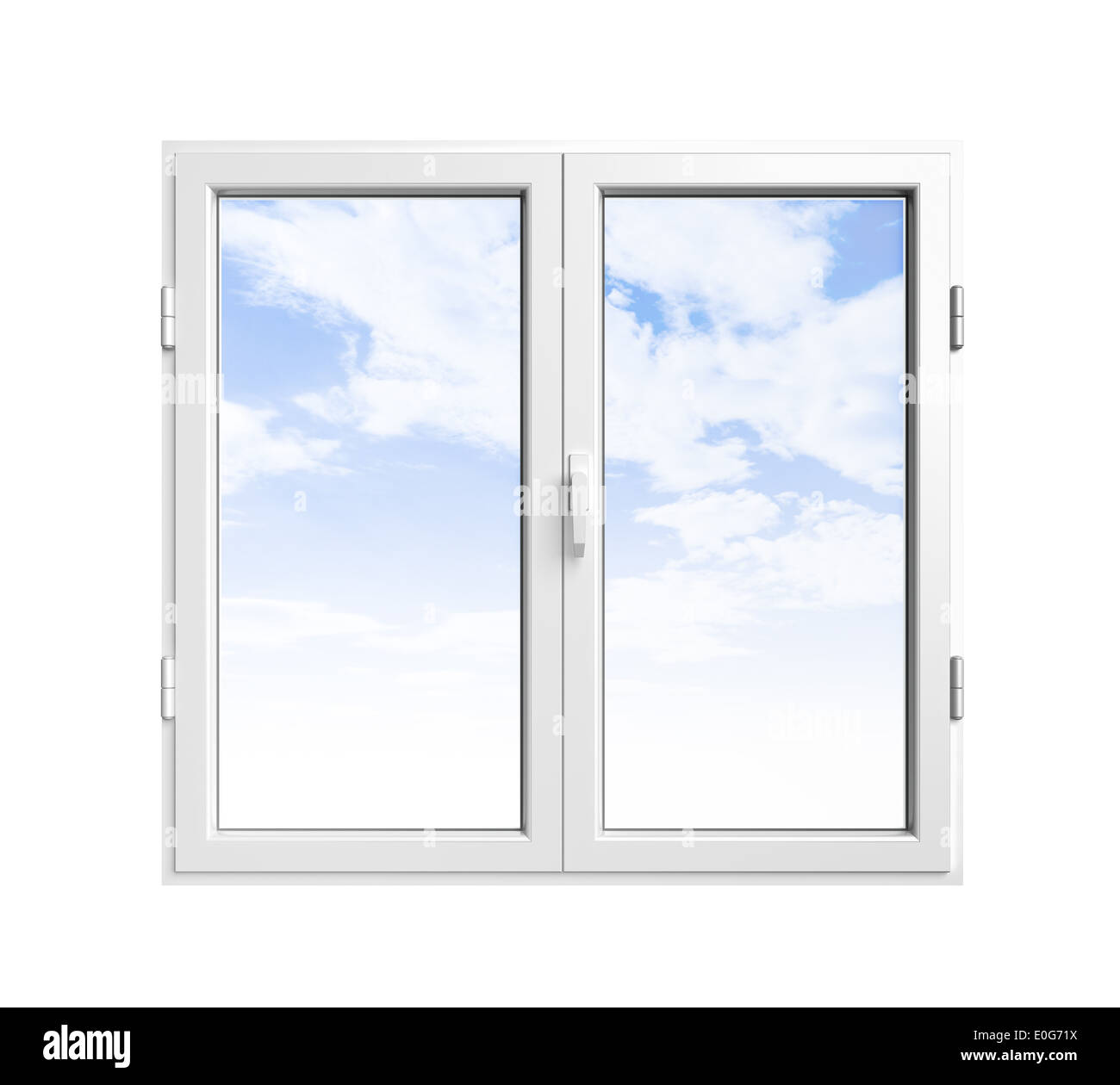 PVC window with blue sky behind isolated on white background Stock Photo