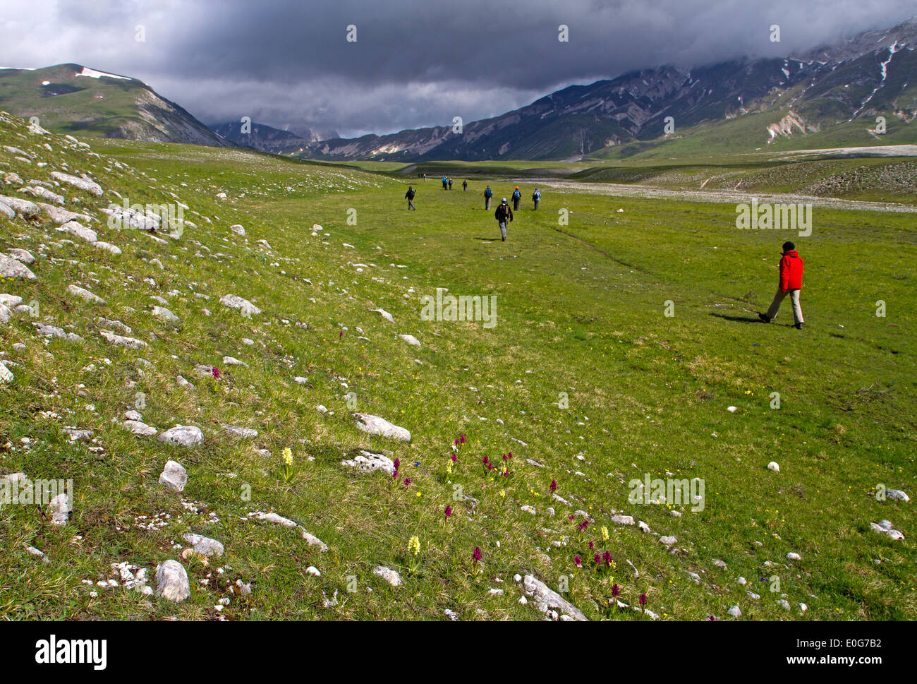 Hiking on Campo Imperatore, Italy's largest alpine plain Stock Photo