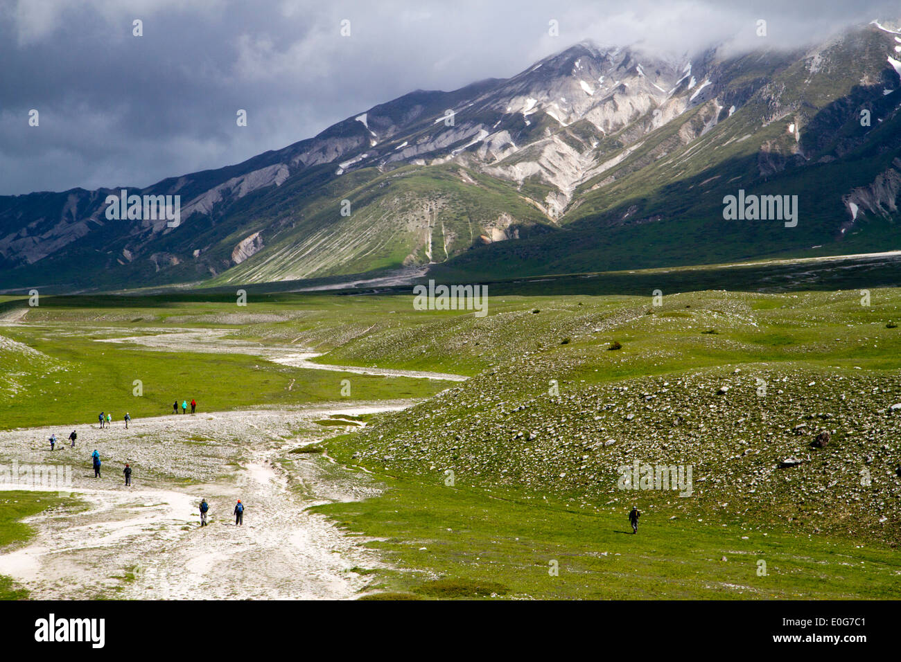 Hiking on Campo Imperatore, Italy's largest alpine plain Stock Photo