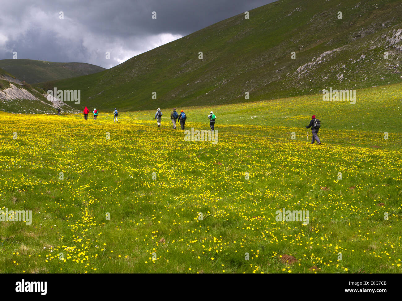 Hiking on Campo Imperatore, Italy's largest alpine plain Stock Photo
