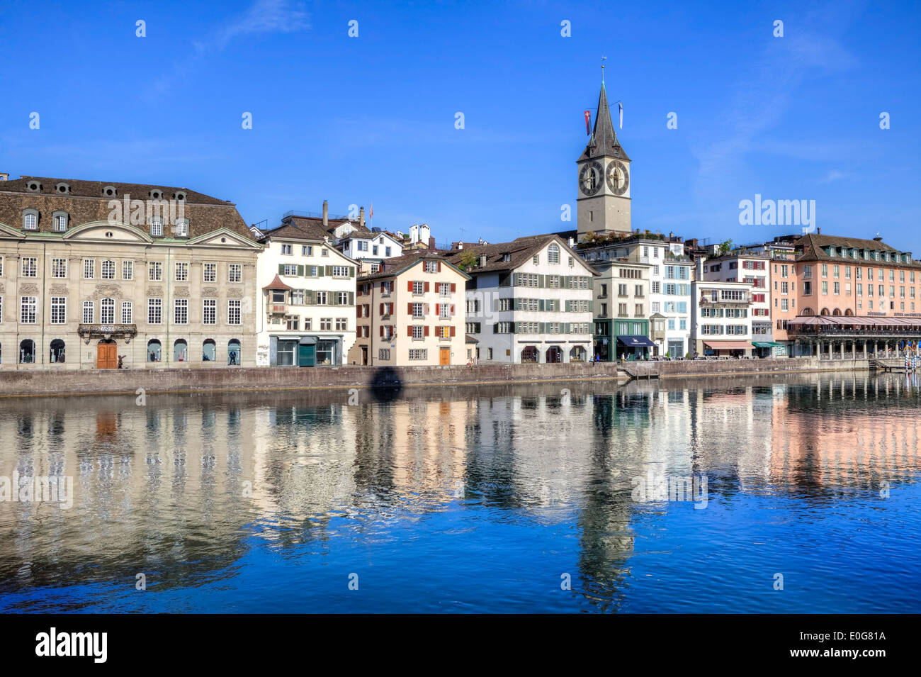 Zurich, St. Peter, church, Wuehre, Limmat, Switzerland Stock Photo