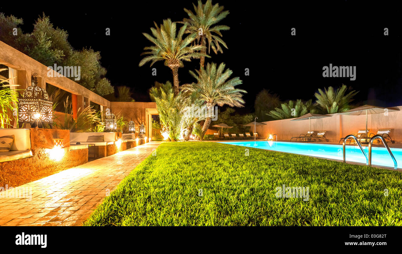 An evening pool view at Ouarzazate, Morocco, Africa Stock Photo