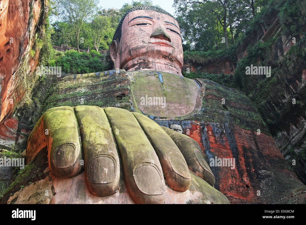 Leshan Giant Buddha is the largest stone Buddha in the world, 71 metres (233 feet) tall; Unesko World Heritage Site. Stock Photo