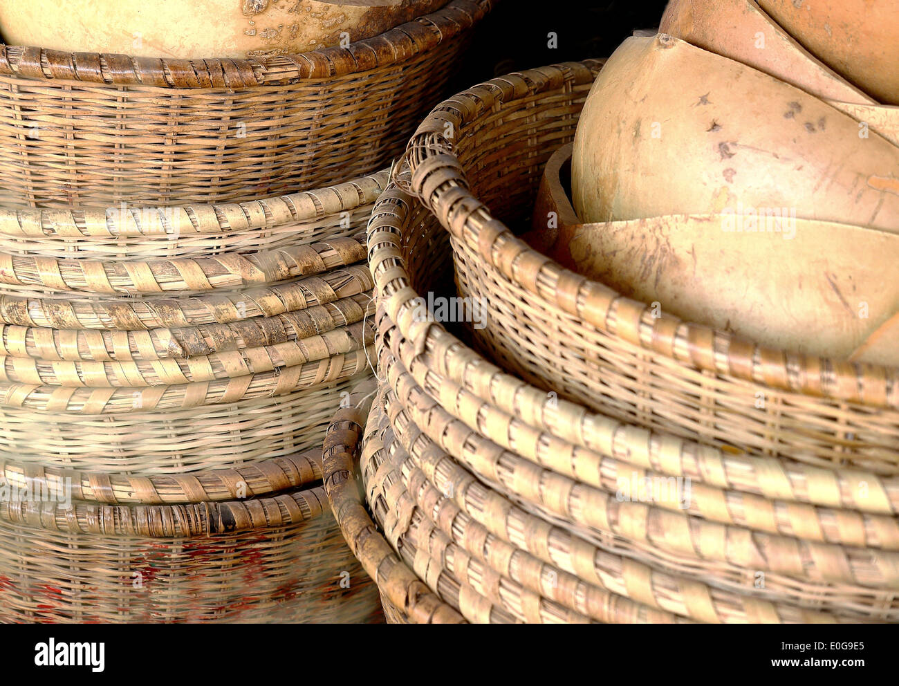 Stacked baskets-Ziguinchor-Senegal Stock Photo