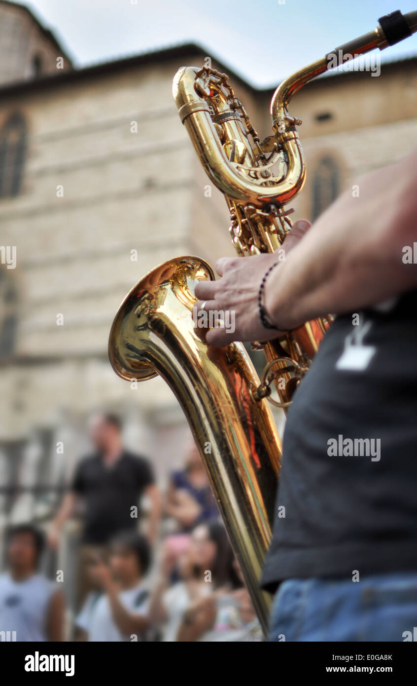 saxophone player is in the street Stock Photo Alamy