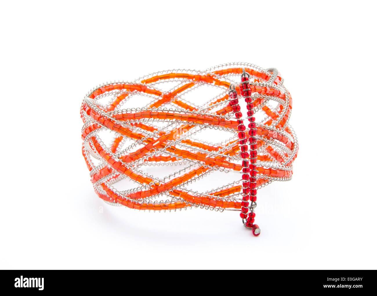 Red thread, string as amulet for wrist isolated on white. Red bracelet with  knots. Top view Stock Photo - Alamy