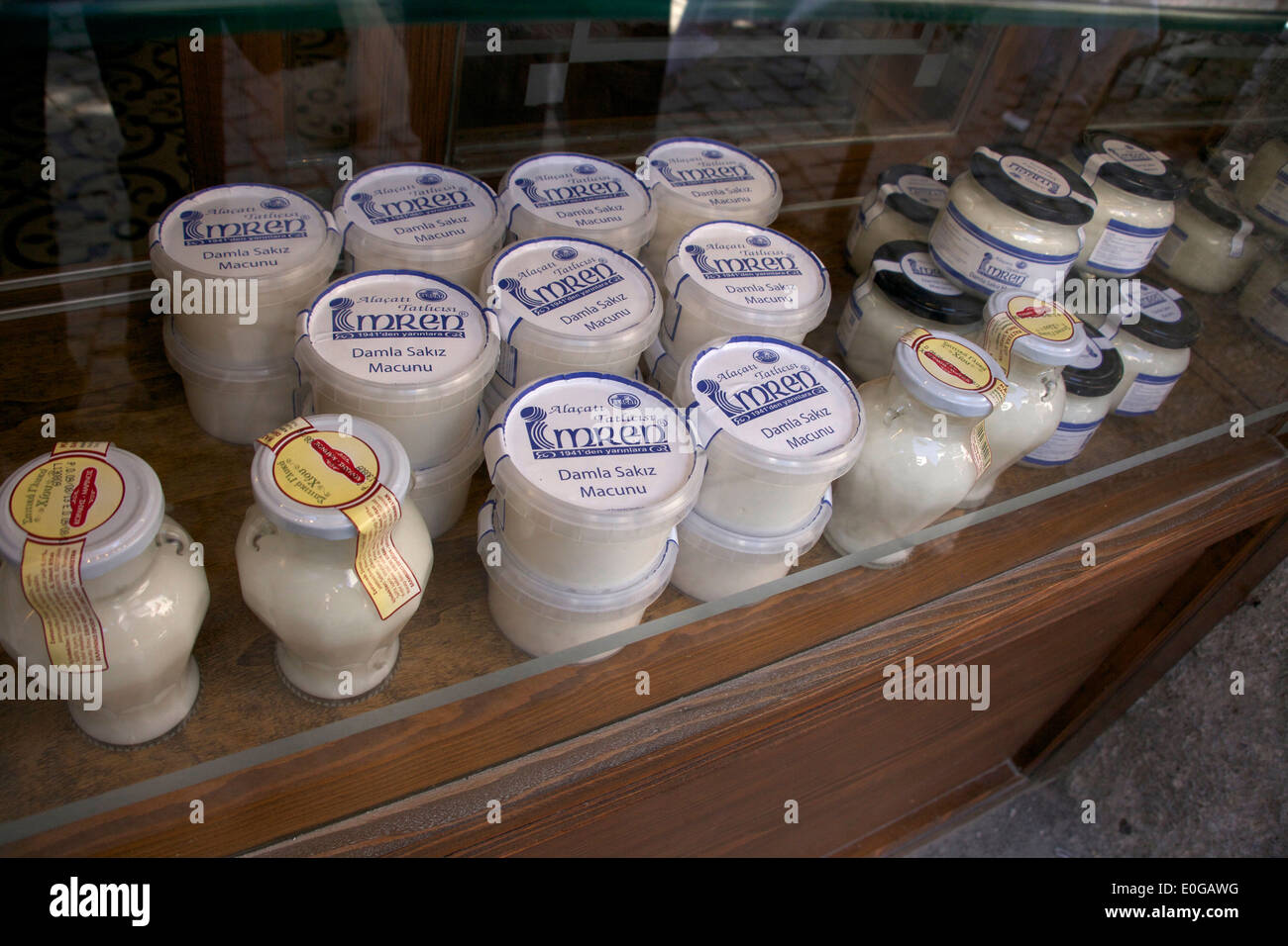 Gum mastic for sale in Alacati, Turkey Stock Photo