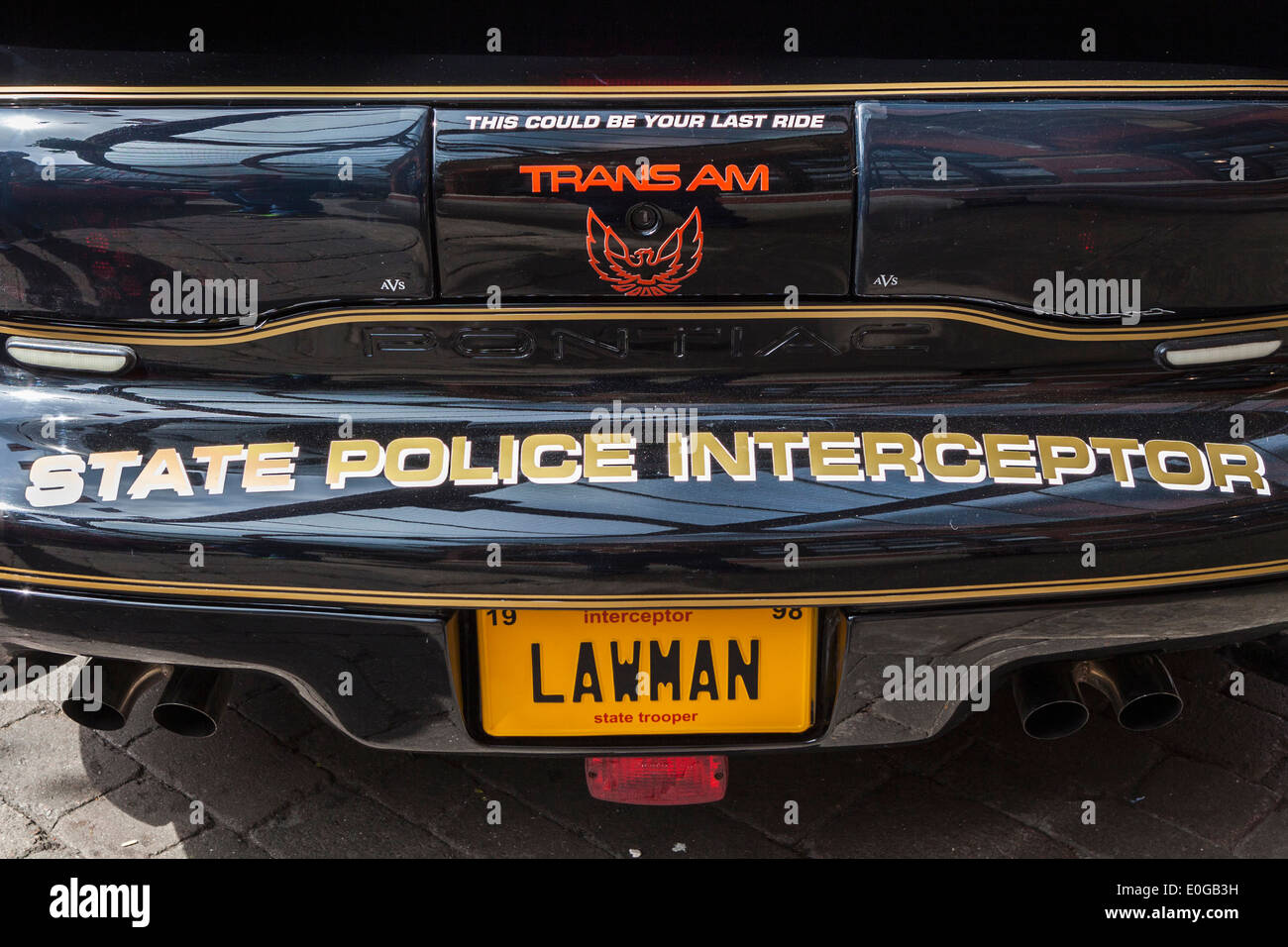 Classic car detail, Trans A, 'State Police Interceptor' with Lawman Number plate Stock Photo