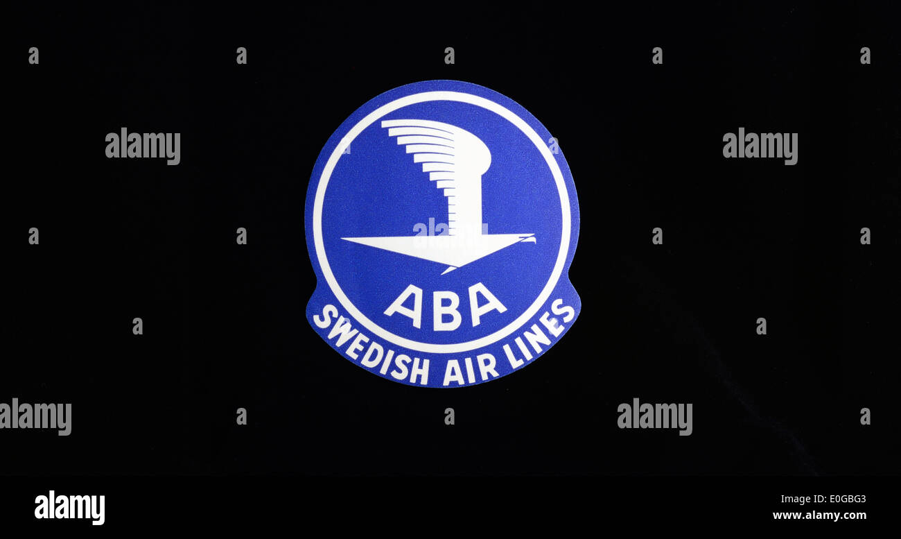 ABA Swedish Air Lines Logo on black background. Stock Photo