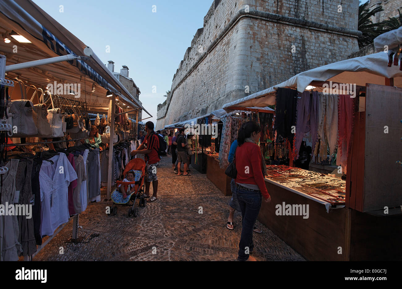 Market in old town, Costa del Azahar, Peniscola, Valencia, Spain Stock Photo