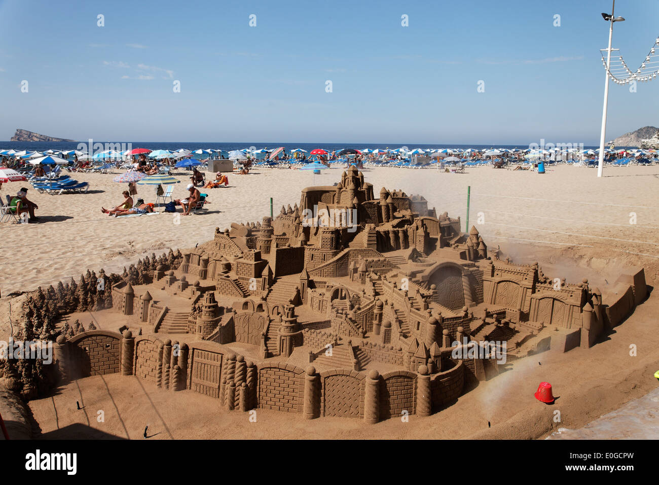 Sandcastle at beach, Costa Blanca, Benidorm, Province Alicante, Spain Stock Photo