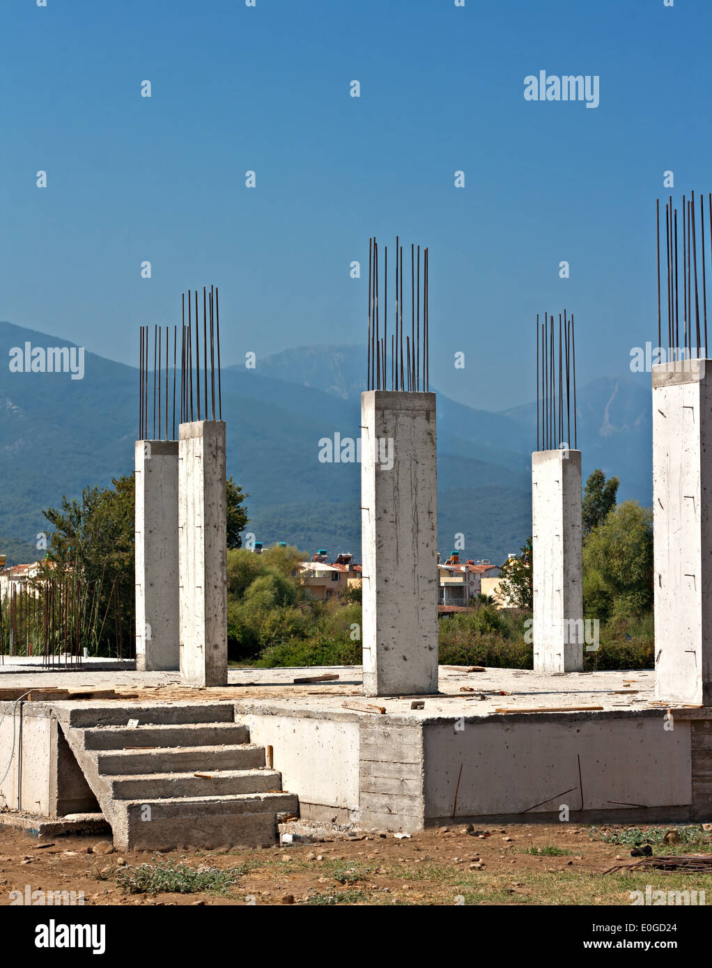 Reinforced concrete pillars on house under construction Stock Photo Alamy