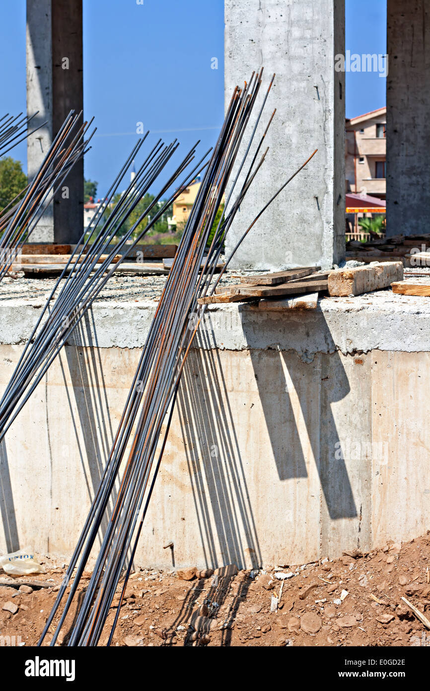 Concrete reinforcing rods on construction site Stock Photo Alamy