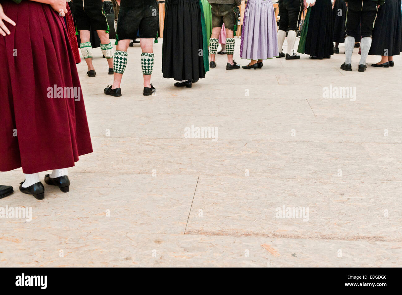 Men and women dancing at a festival, Christening of a bell, Antdorf, Bavaria, Germany Stock Photo