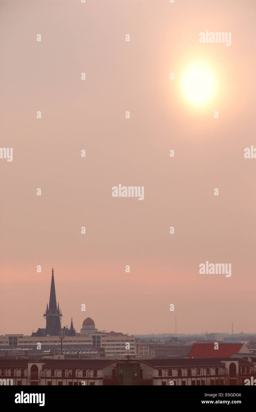 Sun over the city, Winter, Leipzig, Saxony, Germany, Europe Stock Photo