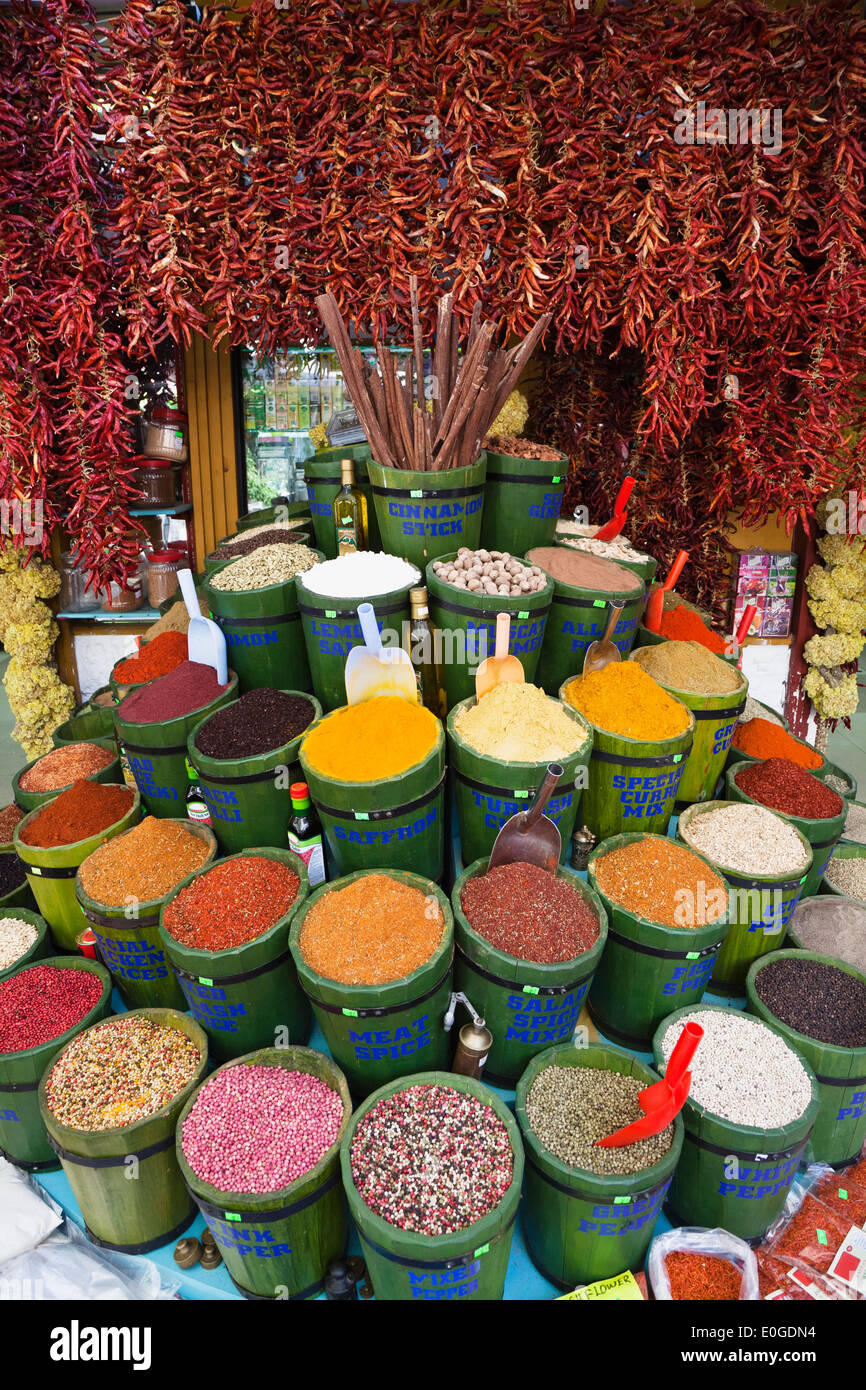 Spices on the bazaar in the Old Town of Fethiye, lycian coast, Mediterranean Sea, Turkey Stock Photo