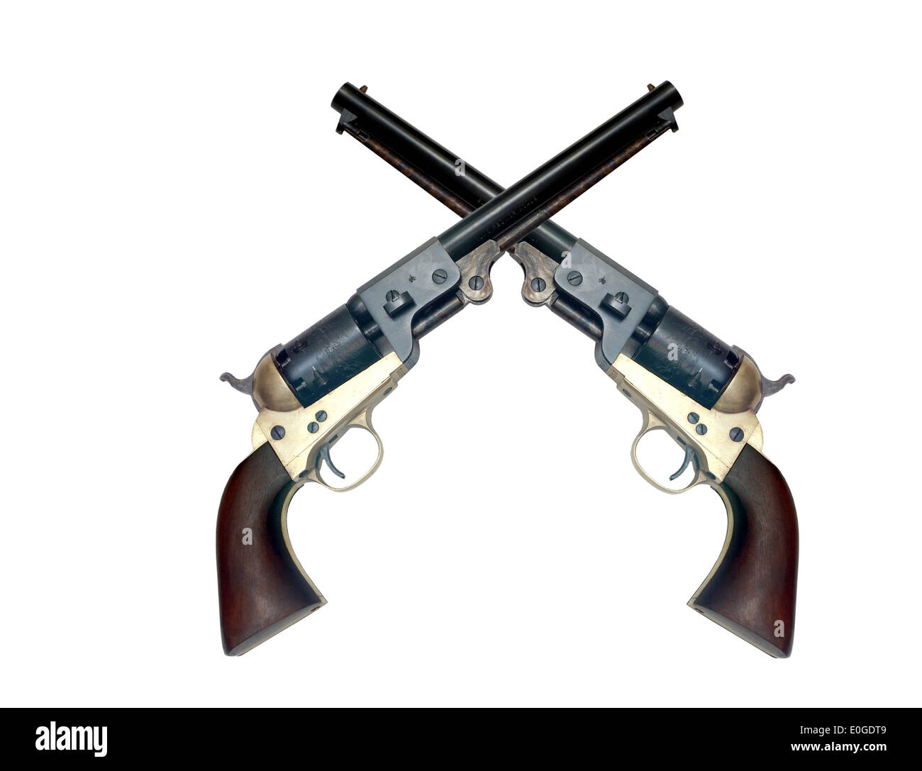 two old metal colt revolver on white background Stock Photo