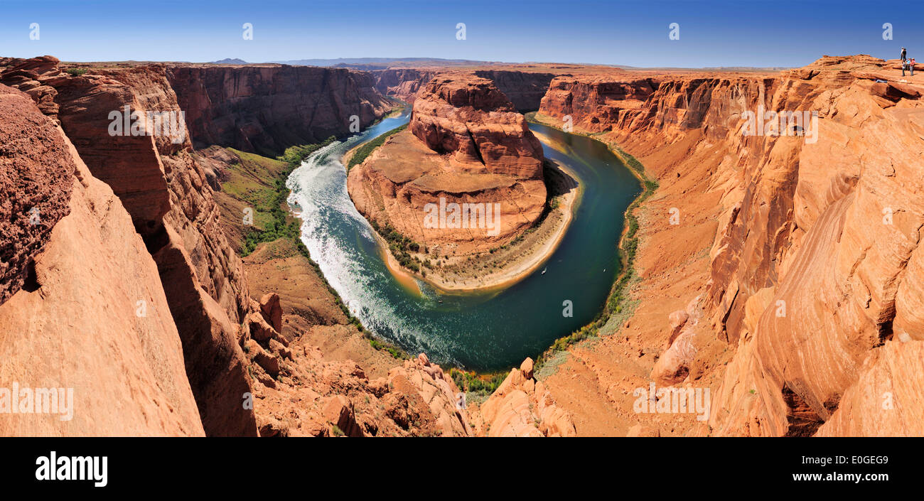 Panorama of Horseshoe Bend with view of Colorado River, Horseshoe Bend, Page, Arizona, Southwest, USA, America Stock Photo