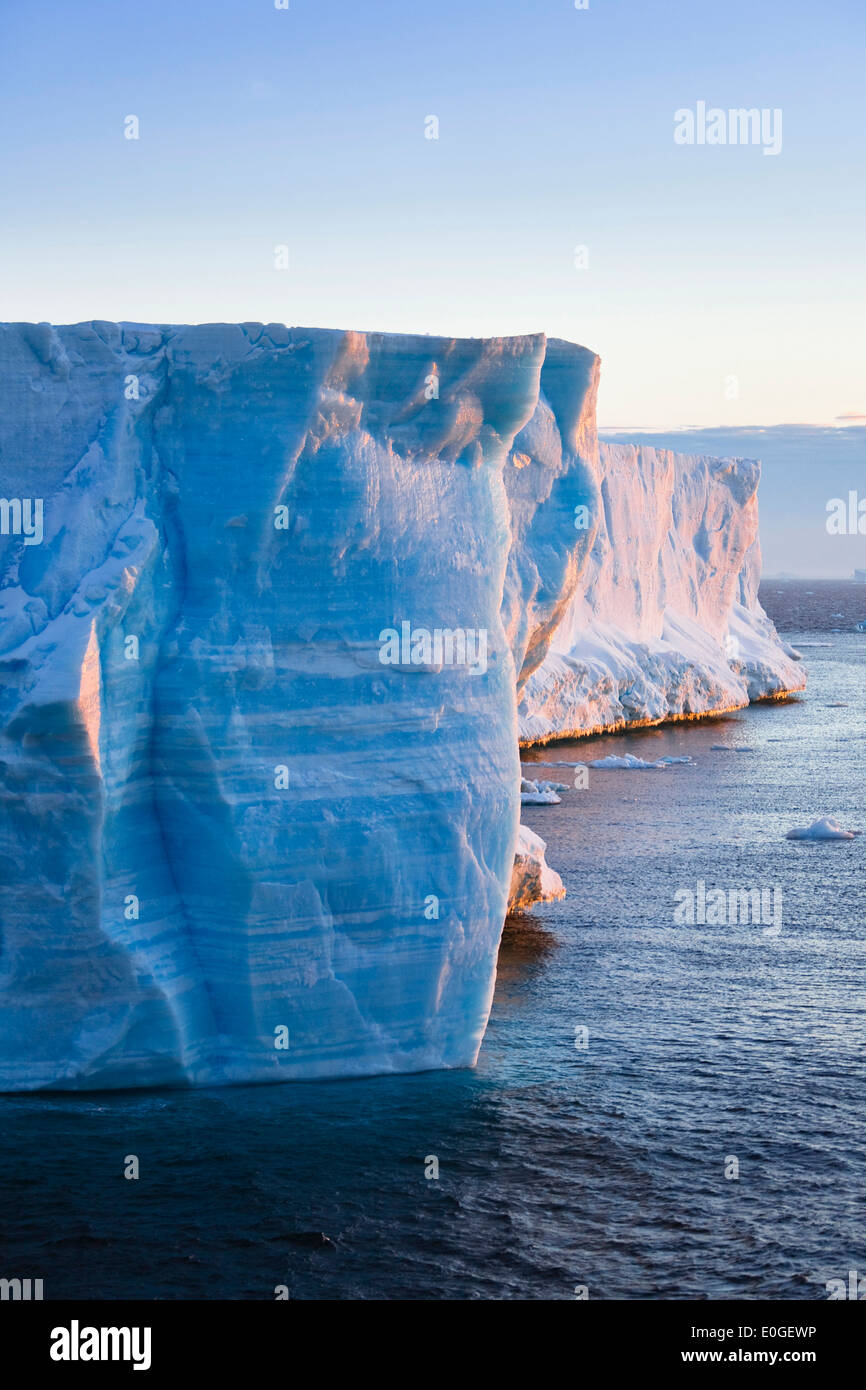 Tabular Iceberg at sunrise, Weddell Sea, Antarctica Stock Photo