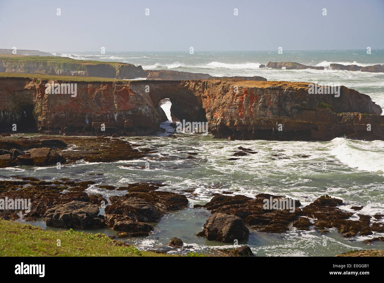 Rock arch at Point Arena Light Station in the morning, Sonoma, Highway 1, California, USA, America Stock Photo