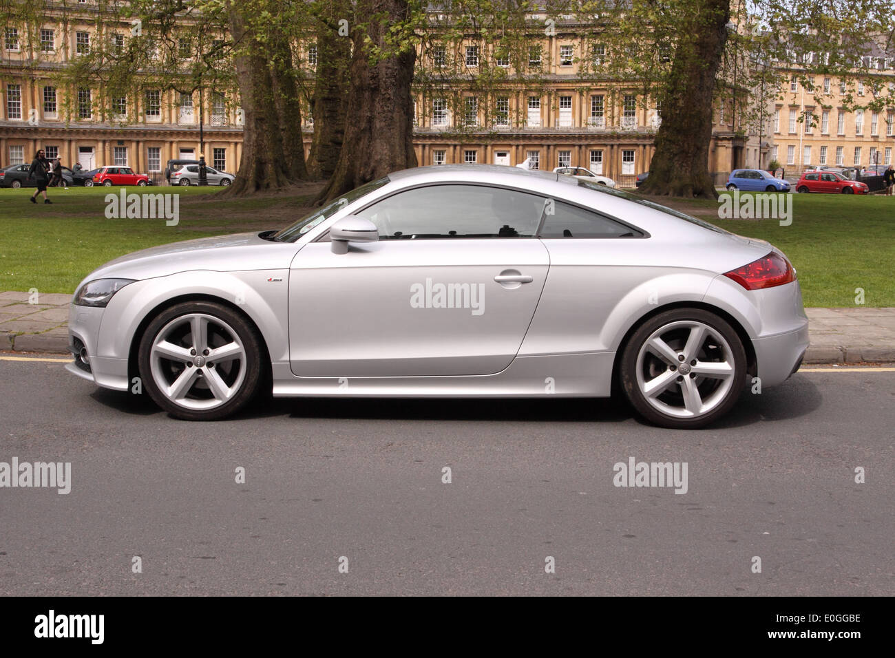 Audi TT Quattro TDI silver coupe car parked in The Circus in Bath city England UK Stock Photo