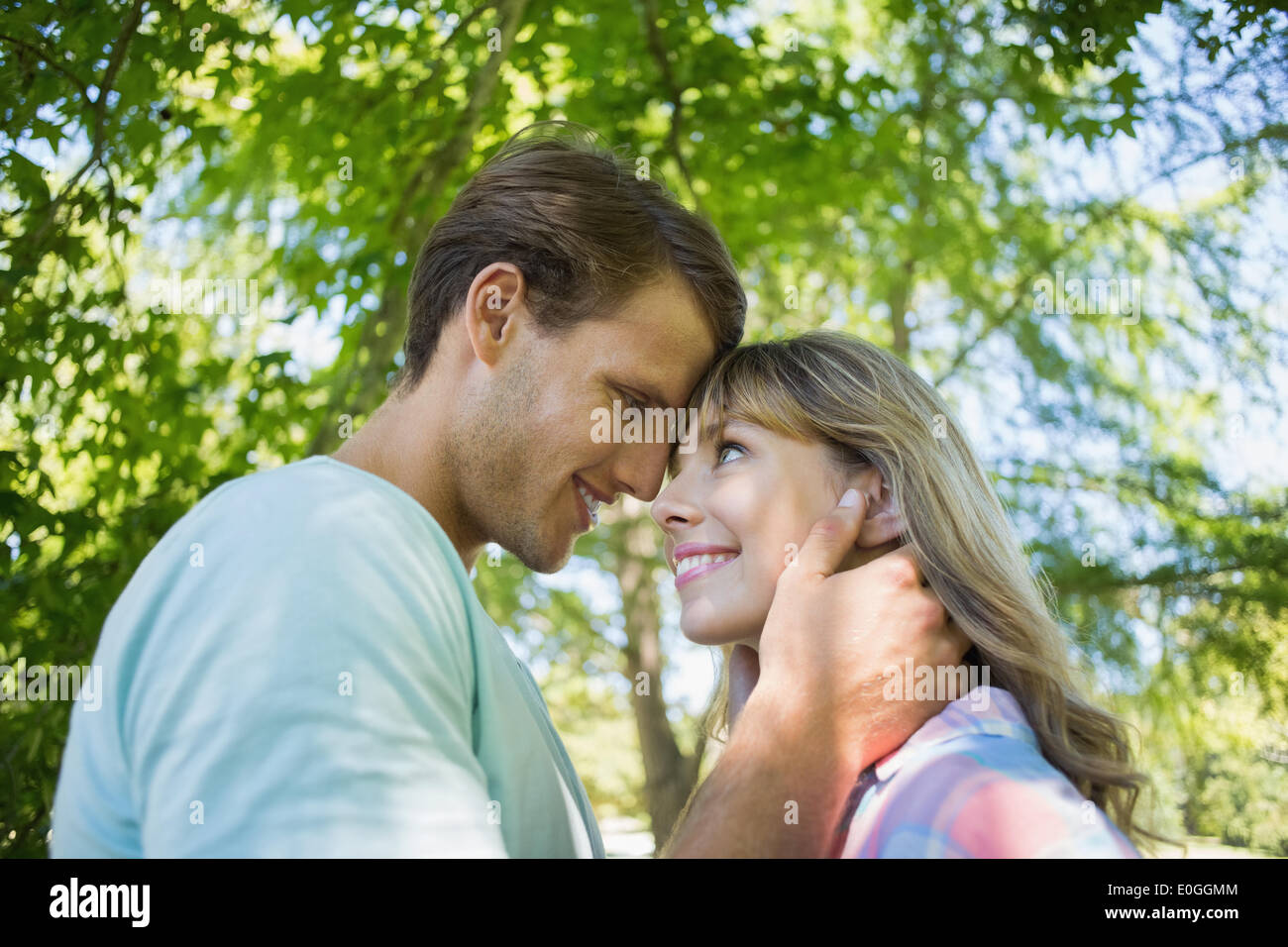 Cute smiling couple hugging in the park Stock Photo - Alamy