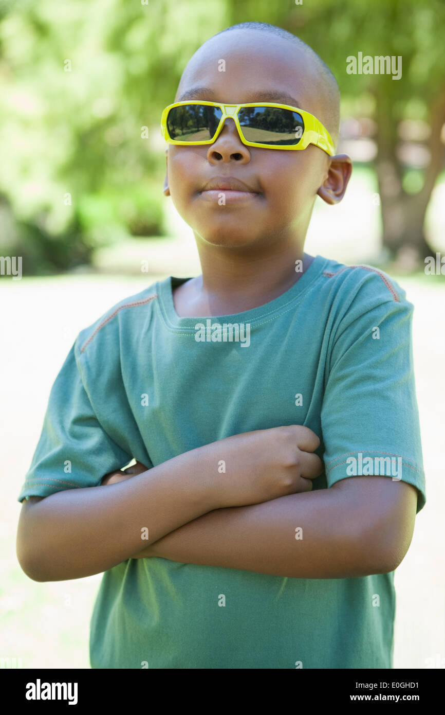 Cool Little Boy In Sunglasses With Arms Crossed Stock Photo Alamy