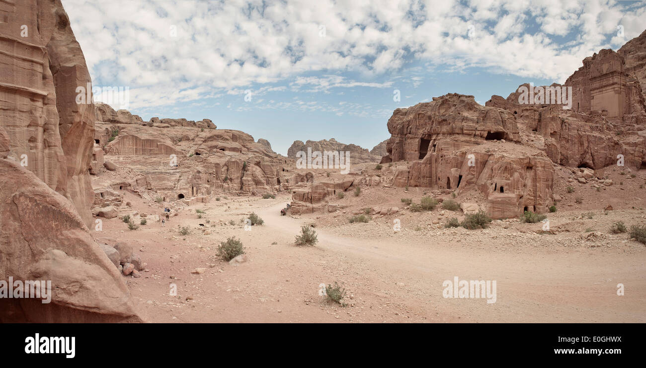 Panoramic view of Petra, cave tombs in the desert, UNESCO world herritage, Wadi Musa, Jordan, Middle East, Asia Stock Photo
