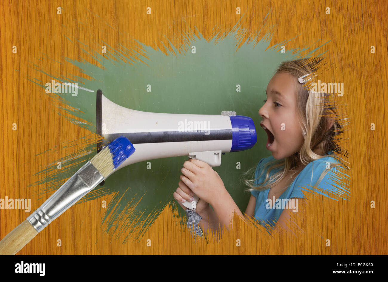 Composite image of little girl with bullhorn Stock Photo