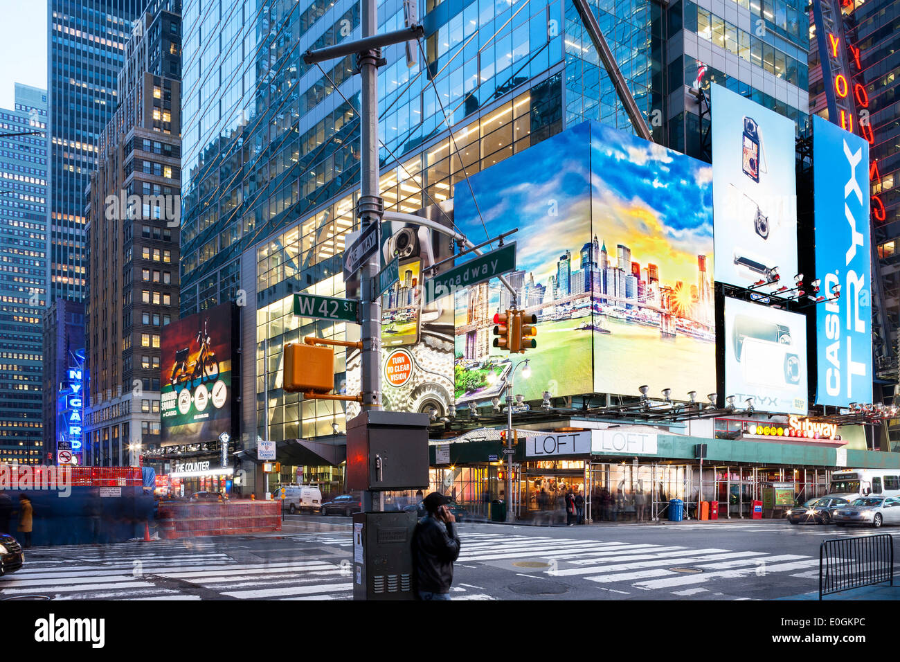 Times Square at night, Broadway, 42nd Street, Downtown Manhattan, New York City, New York, North America, USA Stock Photo