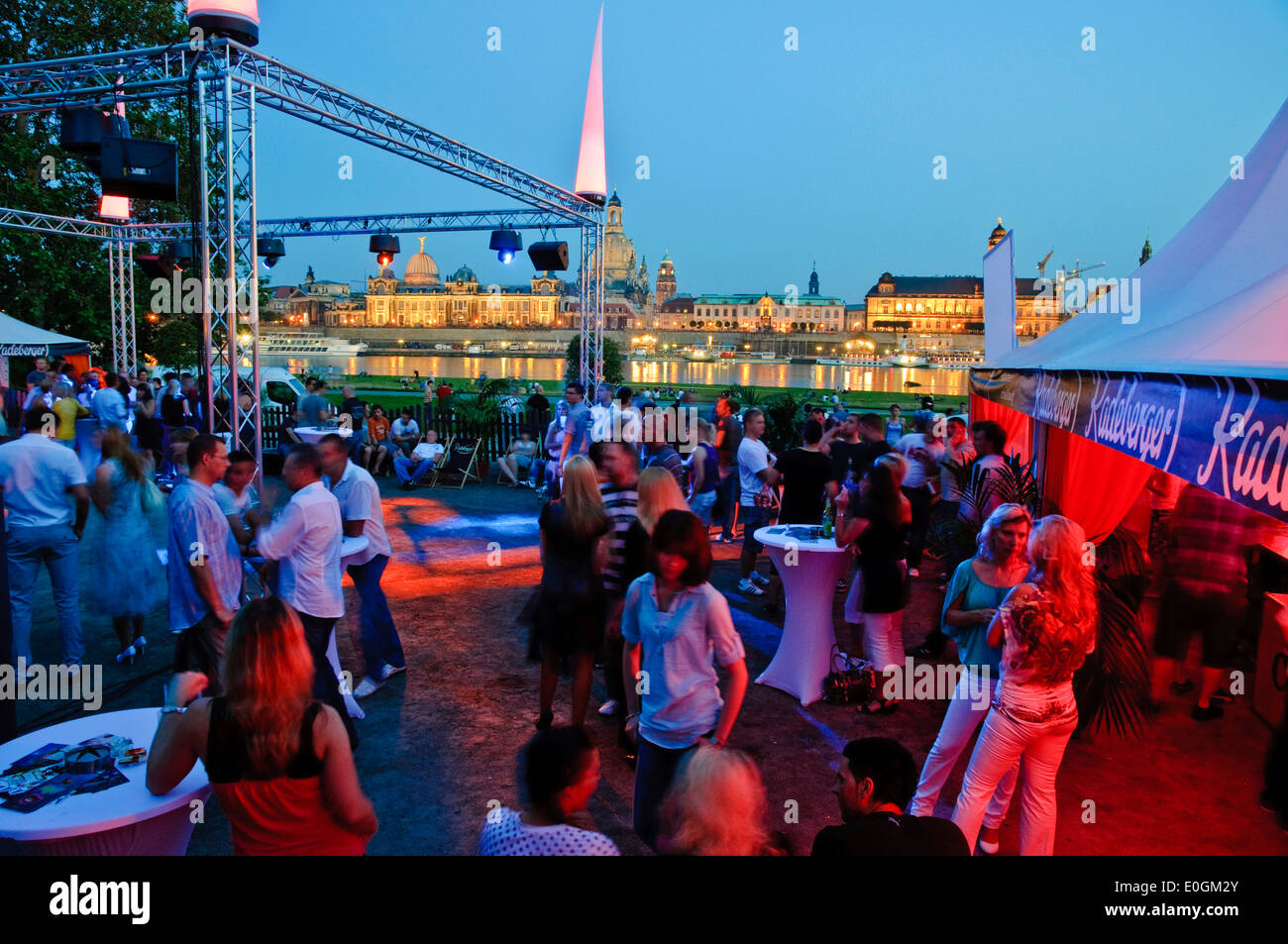 Disco in beer garden at Narrenhaeusl at night, Augustus Garten