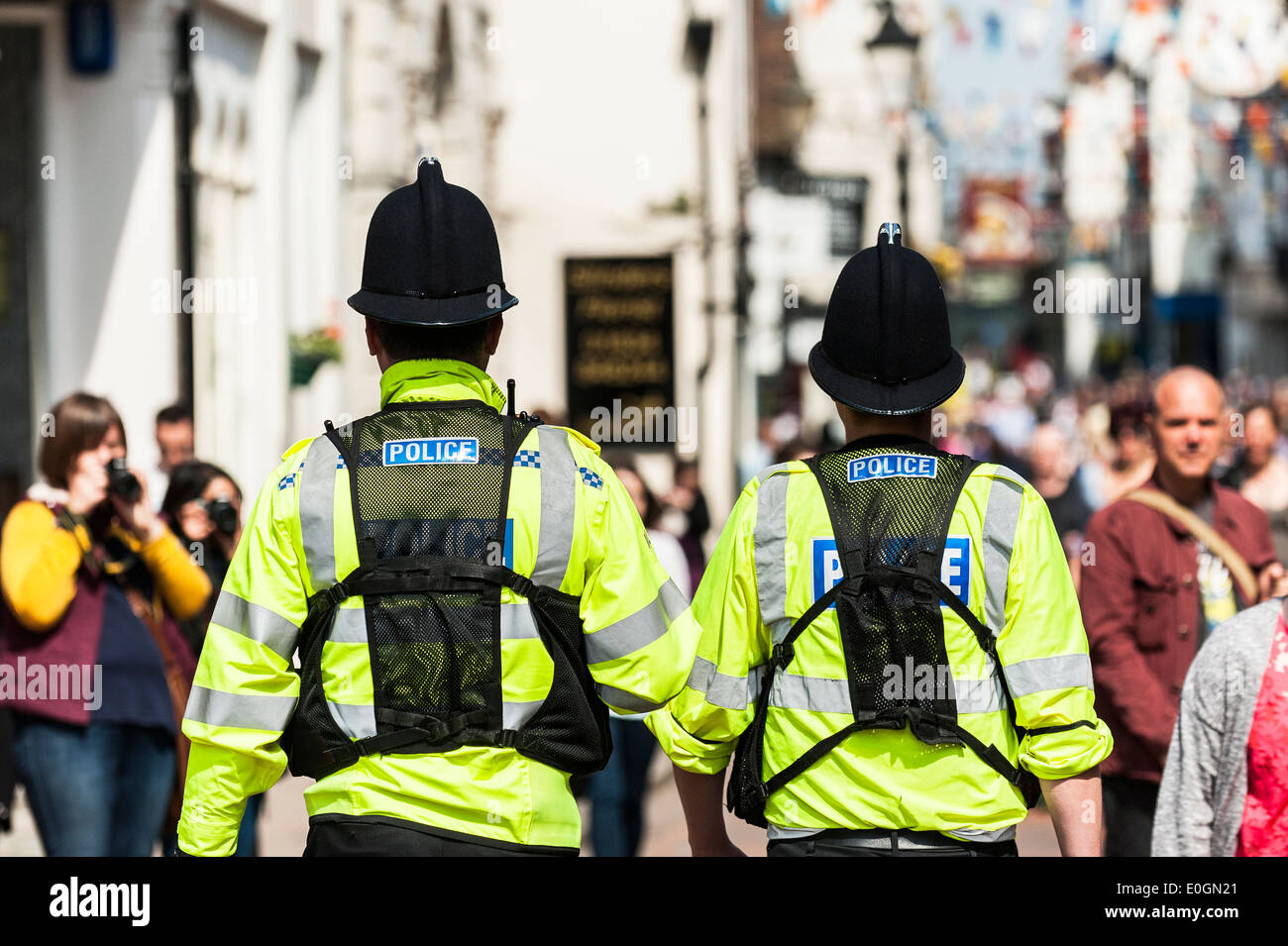 Two police officers on duty in Rochester in Kent. Stock Photo
