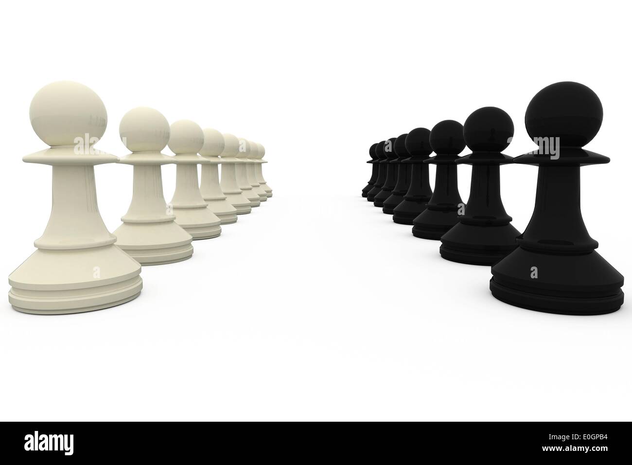Black and white pawns facing off Stock Photo