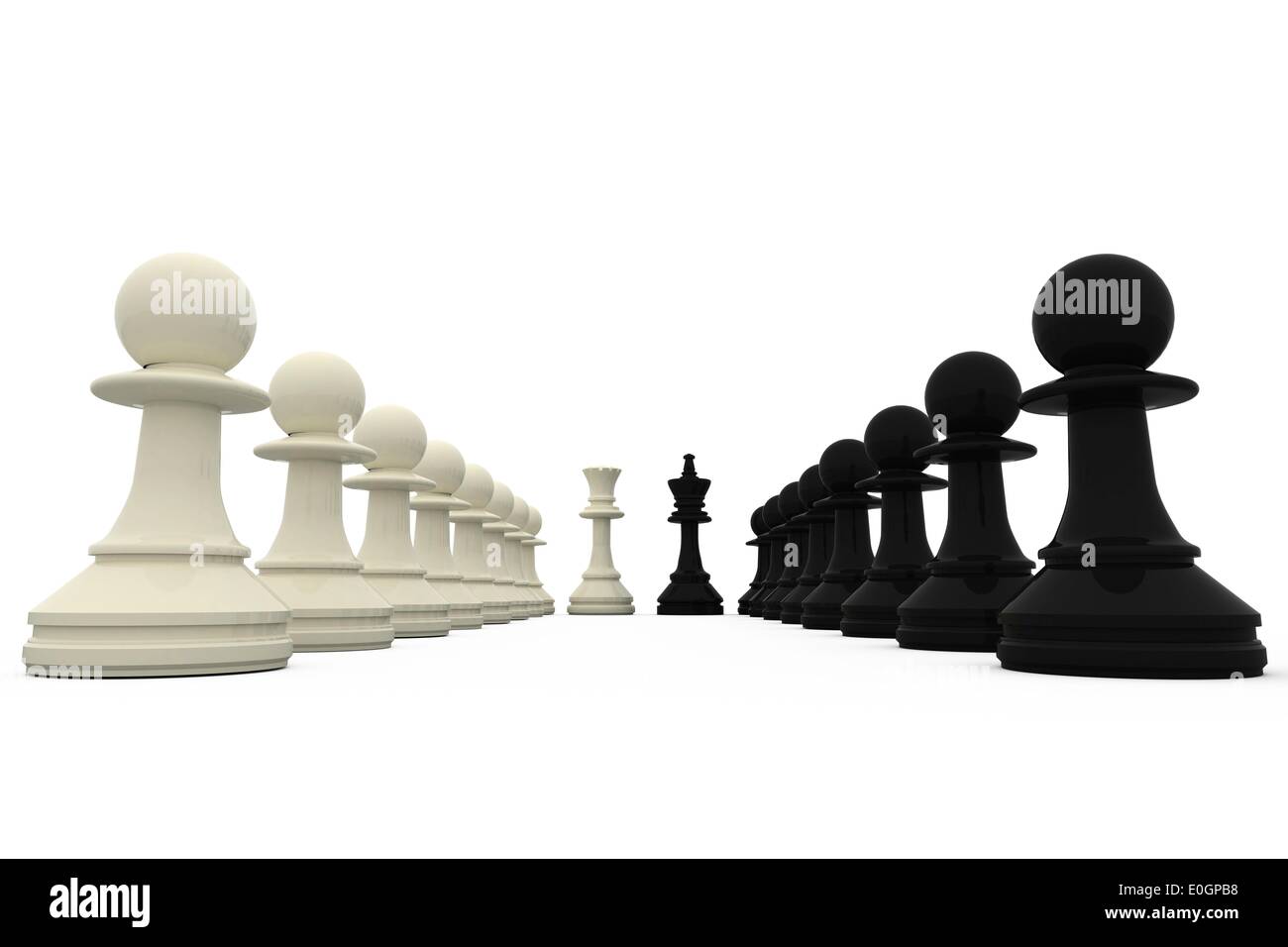 Black and white king standing with pawns Stock Photo