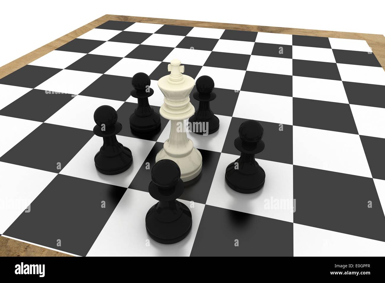 Black pawns surrounding white king Stock Photo