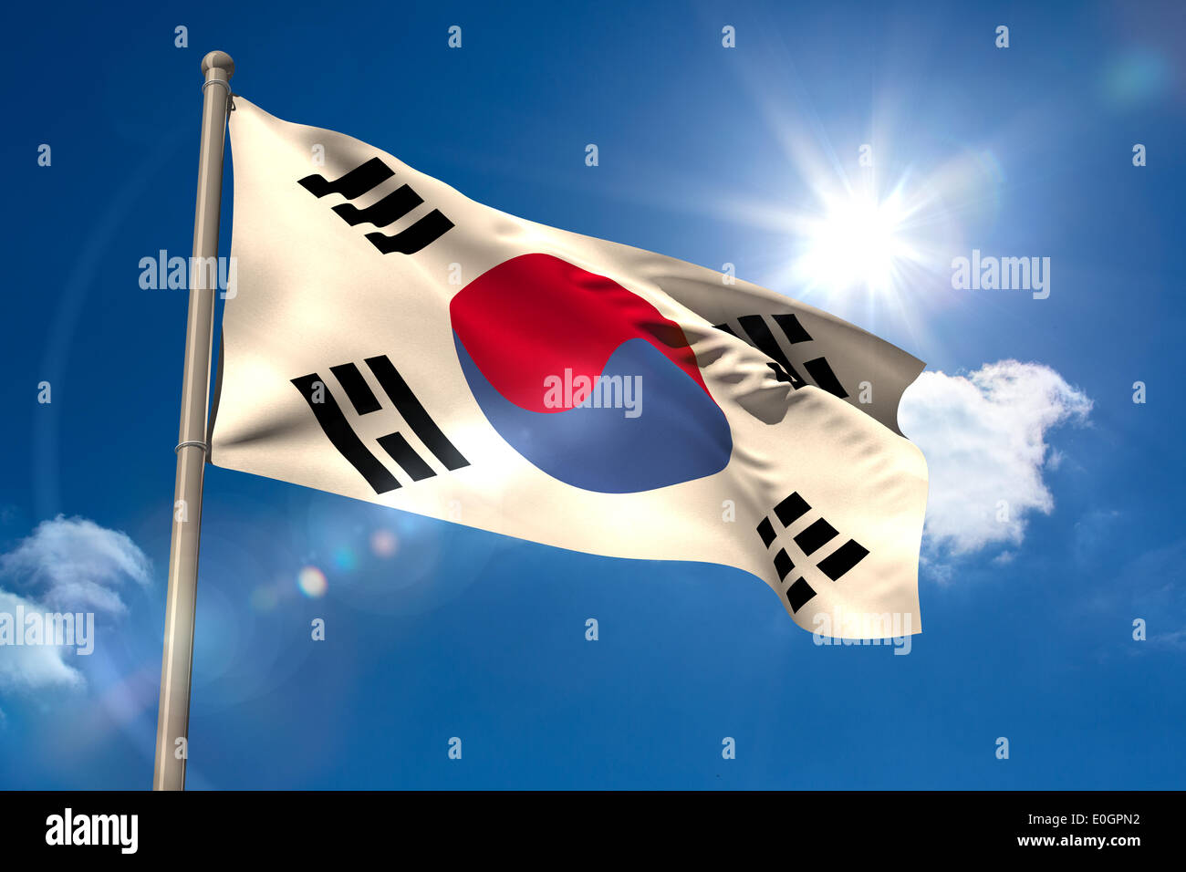 South korea national flag on flagpole Stock Photo