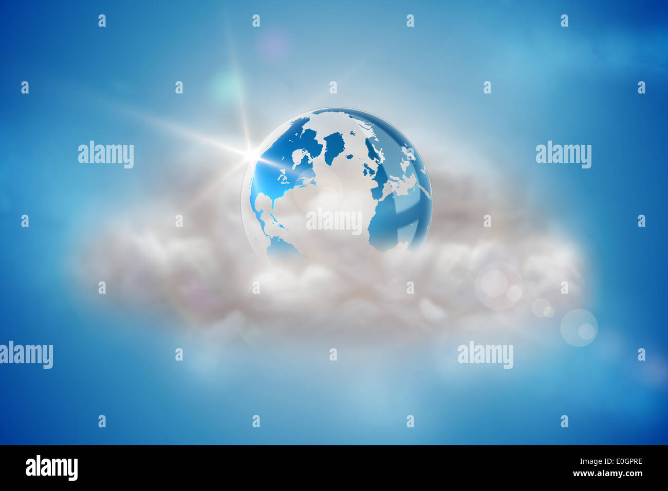 Earth on a floating cloud Stock Photo