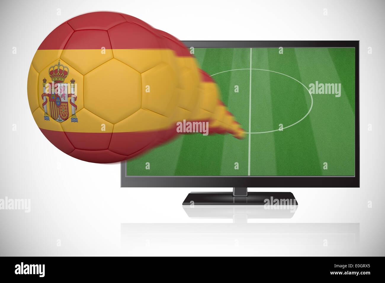 Football in spain colours flying out of tv Stock Photo Alamy