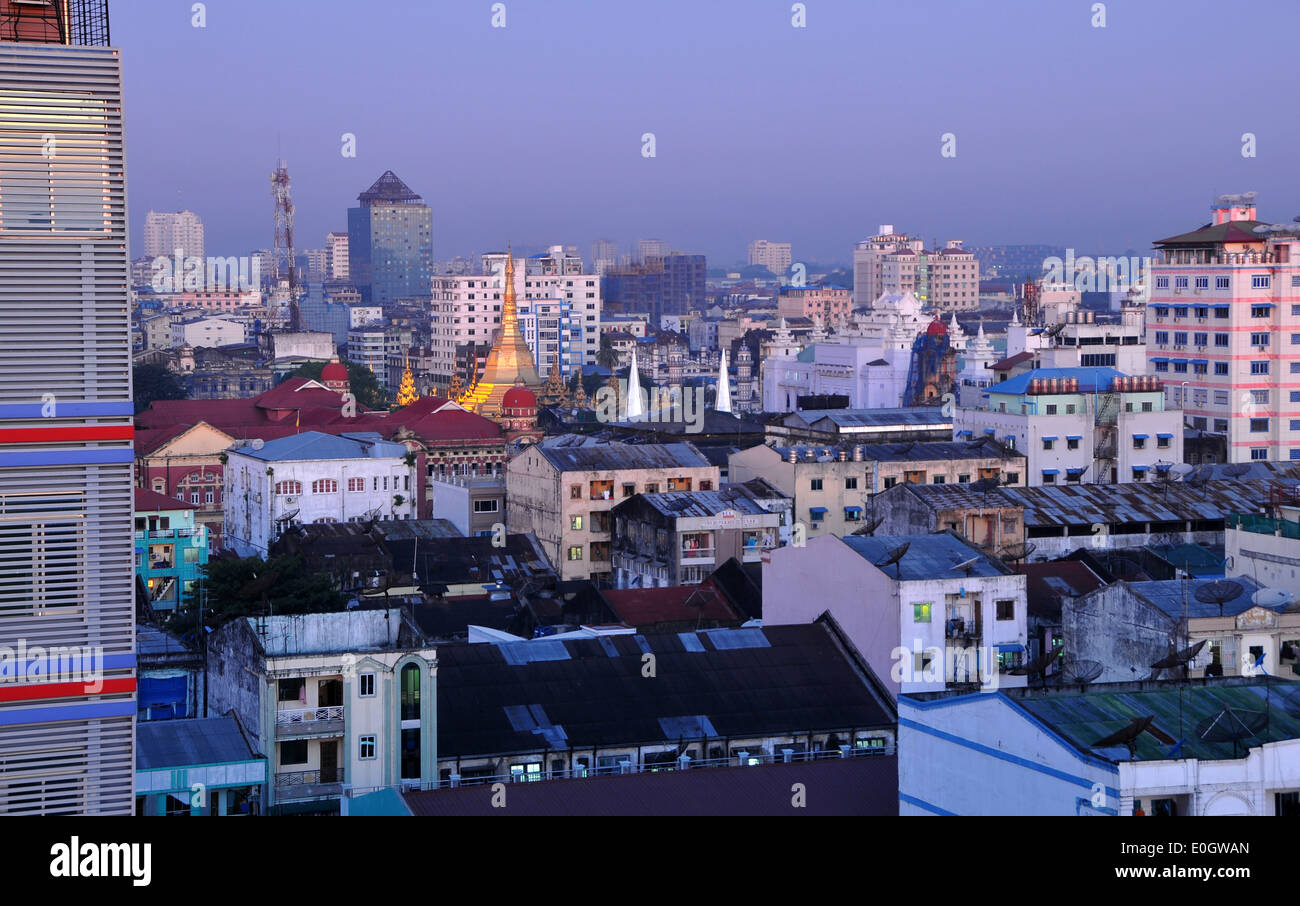 View from New Aye Yar hotel on the oldtown and Sule Pagoda, Yangon, Myanmar, Burma, Asia Stock Photo
