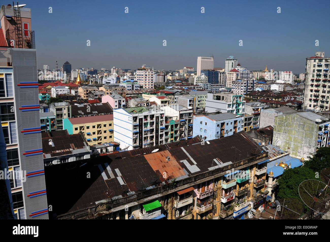 Highrises near the New Aye Yar hotel and the oldtown, Yangon, Myanmar, Burma, Asia Stock Photo